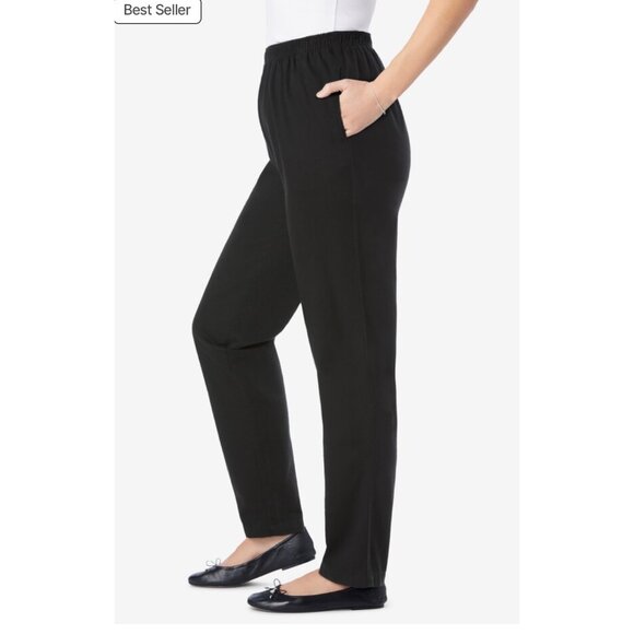 Woman Within NWOT Stretch Cotton Chino Straight Leg Pant Sz 20 Wide Black Plus - Picture 3 of 16